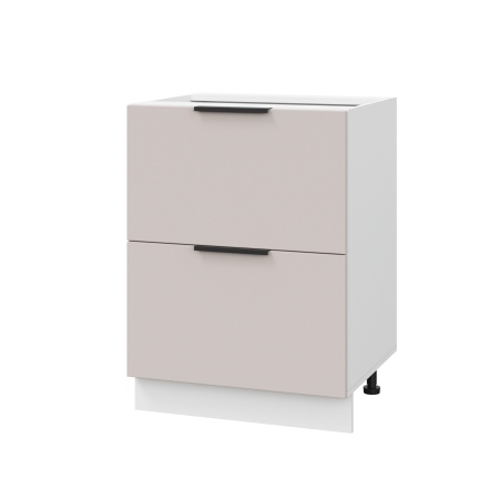 Шкаф нижний с ящиками ШНГ2Я 600 Корпус: ЛДСП белый 16мм; фасад: фрезеровка Оливия, МДФ сиена тауп 16 мм