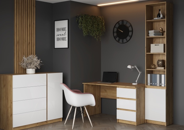 БОСТОН Стеллаж СЖ-001 МДФ (Комплект) Корпус - Дуб Крафт золотой  Фасад МДФ - глянцевая Белый