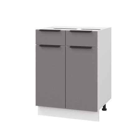 Шкаф нижний с ящиками ШН2Я 600 Корпус: ЛДСП белый 16мм; фасад: фрезеровка Оливия, МДФ моно брауни 16 мм