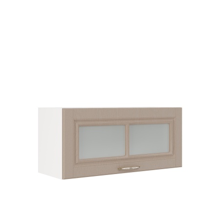 Шкаф верхний горизонтальный со стеклом ШВГС 800 Корпус: ЛДСП белый 16мм; фасад: фрезеровка Лондон, МДФ дуб капучино 16мм