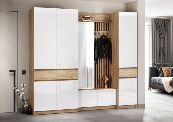 Модульная прихожая Стоуби Дуб Крафт золотой / Глянец белый