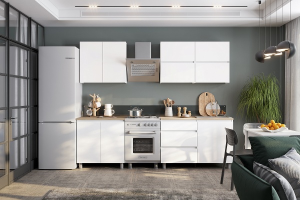 Кухонный гарнитур "Токио" 2,0м (Серия 3) Белый текстурный/Дуб Сонома