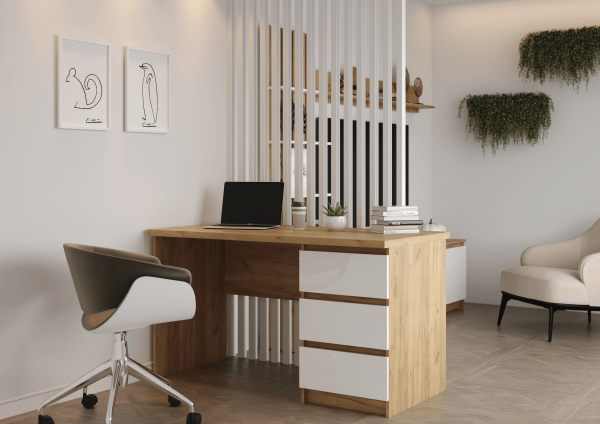 БОСТОН Стол письменный СП-001 МДФ (Комплект) Дуб Крафт золотой / Белый глянцевый