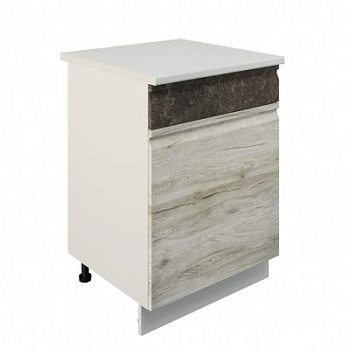 Шкаф нижний с ящиком ШН1Я 600 Корпус: ЛДСП белый 16мм; фасад: фрезеровка Бруклин, МДФ клен скандинавский/бетон коричневый 16мм