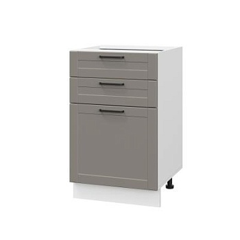 Шкаф нижний с ящиками ШН3Я 500 Корпус: ЛДСП белый 16мм; фасад: фрезеровка Диада, МДФ лофт кварц 16 мм