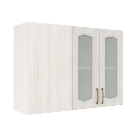 Шкаф верхний угловой со стеклом ШВУПС 1000 Корпус: ЛДСП белый 16мм; фасад: фрезеровка Гренада, МДФ сандал 16мм