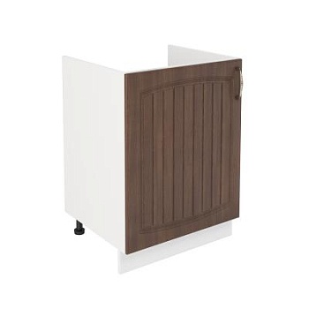Шкаф нижний под мойку ШНМ 600-1 Корпус: ЛДСП белый 16мм; фасад: фрезеровка Гренада, МДФ бразильский орех 16мм
