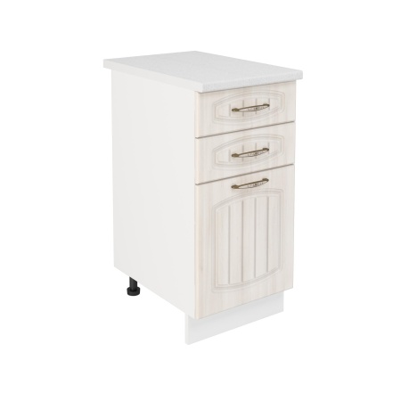 Шкаф нижний с ящиками ШН3Я 400 Корпус: ЛДСП белый 16мм; фасад: фрезеровка Гренада, МДФ сандал 16мм