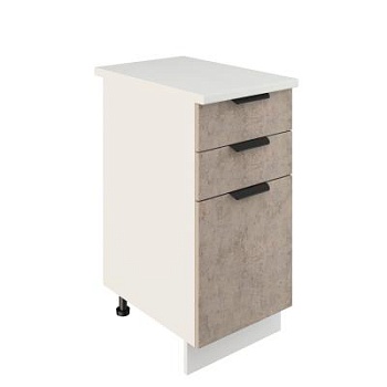 Шкаф нижний с ящиками ШН3Я 400 Корпус: ЛДСП белый 16мм; фасад: фрезеровка Норд, МДФ камень беж 16 мм