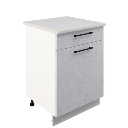 Шкаф нижний с ящиком ШН1Я 600 Корпус: ЛДСП белый 16мм; фасад: фрезеровка Нувель, МДФ бетон белый 16мм