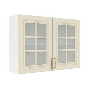 Шкаф верхний со стеклом ШВС 1000 Корпус: ЛДСП белый 16мм; фасад: фрезеровка Лондон, МДФ дуб крем 16мм