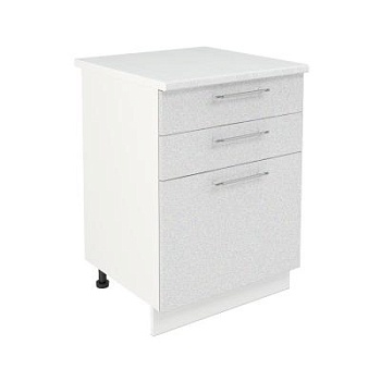 Шкаф нижний с ящиками ШН3Я 600 Корпус: ЛДСП белый 16мм; фасад: фрезеровка Олива, МДФ металлик белый 16мм