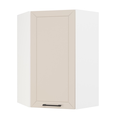 Шкаф верхний угловой (премьер)  ШВУ 600Н Корпус: ЛДСП белый 16мм; фасад: фрезеровка Кельн, МДФ софт айвори 16 мм
