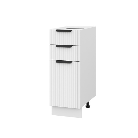 Шкаф нижний с ящиками ШН3Я 300 Корпус: ЛДСП белый 16мм; фасад: фрезеровка Норд Line, МДФ софт пломбир 16 мм