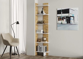 Стеллаж №6 (Угловой) Корпус - Белый (Гладкий)  Фасад ЛДСП - Дуб Крафт золотой