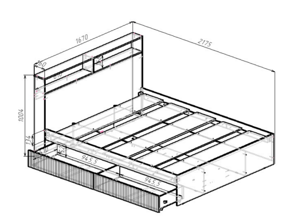 ИВИС Кровать КР-002 (сп.м. 1,6 х 2,0м) Корпус - Дуб Крафт золотой К003  Фасад ЛДСП - Белый (Гладкий)