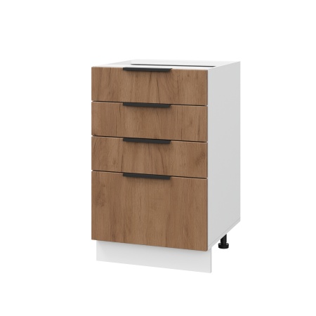 Шкаф нижний с ящиками ШНЯ 500 Корпус: ЛДСП белый 16мм; фасад: фрезеровка Оливия, ЛДСП дуб крафт табачный 16 мм
