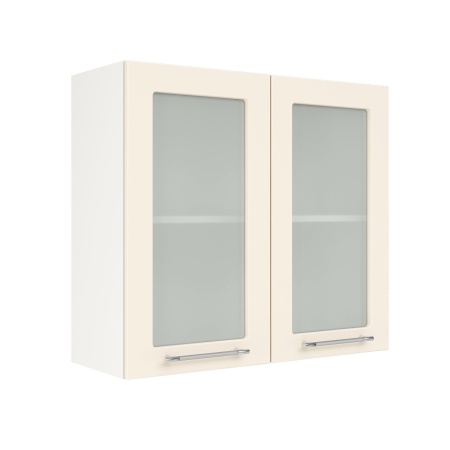 Шкаф верхний со стеклом ШВС 800 Корпус: ЛДСП белый 16мм; фасад: фрезеровка Олива, МДФ глянец ваниль 16мм