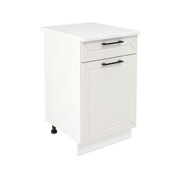 Шкаф нижний с ящиком ШН1Я 500 Корпус: ЛДСП белый 16мм; фасад: фрезеровка Кельн, МДФ софт айвори 16 мм