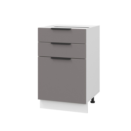 Шкаф нижний с ящиками ШН3Я 500 Корпус: ЛДСП белый 16мм; фасад: фрезеровка Оливия, МДФ моно брауни 16 мм