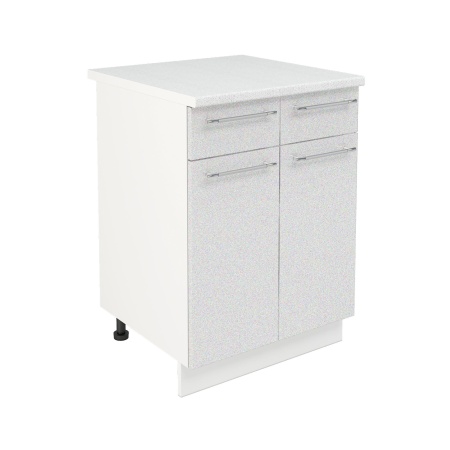 Шкаф нижний с ящиками ШН2Я 600 Корпус: ЛДСП белый 16мм; фасад: фрезеровка Олива, МДФ металлик белый 16мм