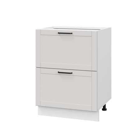 Шкаф нижний с ящиками ШНГ2Я 600 Корпус: ЛДСП белый 16мм; фасад: фрезеровка Диада, МДФ лофт крем 16 мм