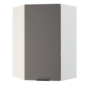 Шкаф верхний угловой (премьер)  ШВУ 600Н Корпус: ЛДСП белый 16мм; фасад: фрезеровка Норд, МДФ софт маренго 16 мм