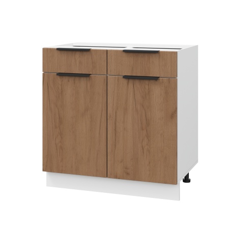 Шкаф нижний с ящиками ШН2Я 800 Корпус: ЛДСП белый 16мм; фасад: фрезеровка Оливия, ЛДСП дуб крафт табачный 16 мм