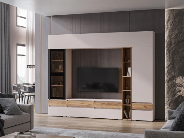 мс для гостиной Стоуби П-550 кашемир / кашемир+дуб крафт золотой