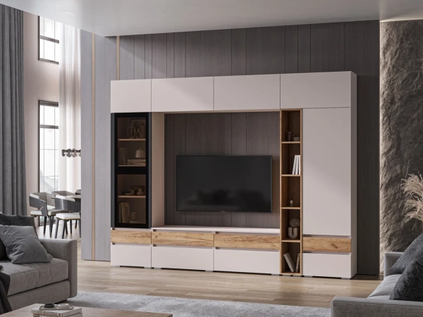 мс для гостиной Стоуби П-550 кашемир / кашемир+дуб крафт золотой