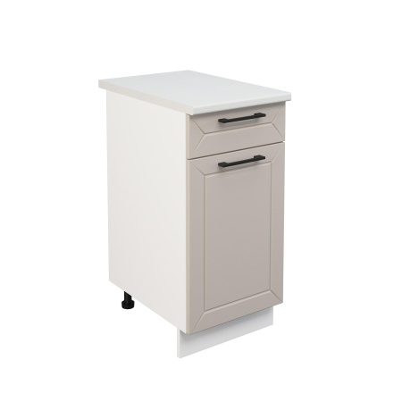 Шкаф нижний с ящиком ШН1Я 400 Корпус: ЛДСП белый 16мм; фасад: фрезеровка Кельн, МДФ софт бланж 16мм