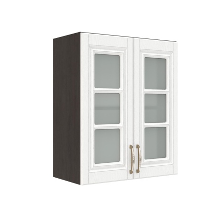 Шкаф верхний со стеклом ШВС 600 Корпус: ЛДСП венге 16мм; фасад: фрезеровка Лондон, МДФ дуб белый 16мм