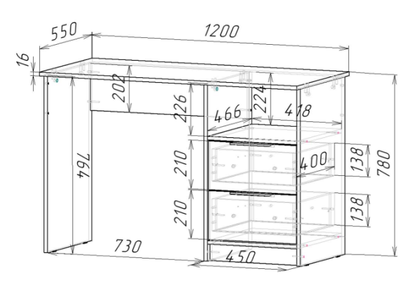 ИВИС Стол письменный СП-001 Корпус - Дуб Крафт золотой К003  Фасад ЛДСП - Белый (Гладкий)