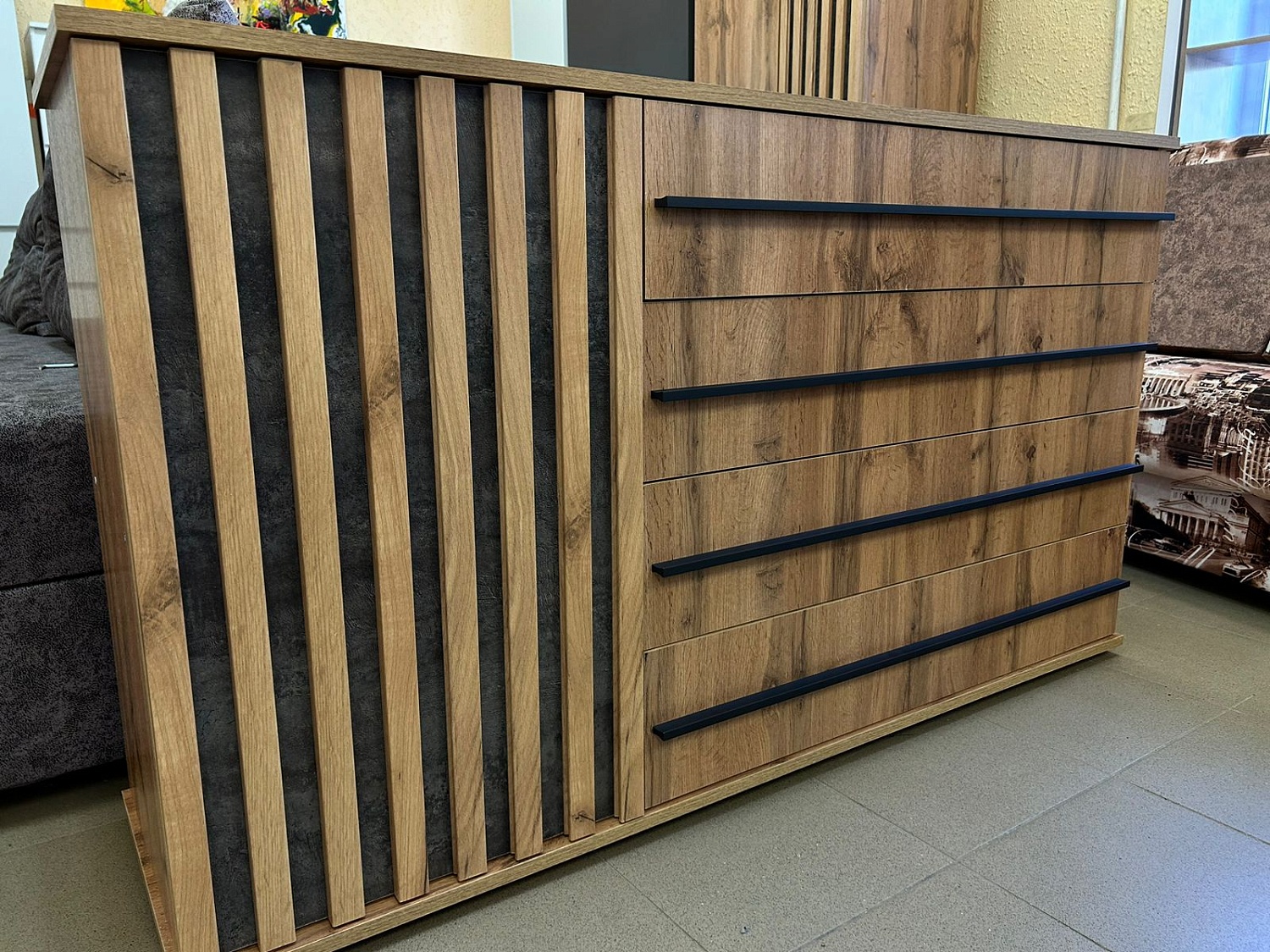 Марракеш Комод 1 створка 4 ящика Дуб вотан / Цемент темный