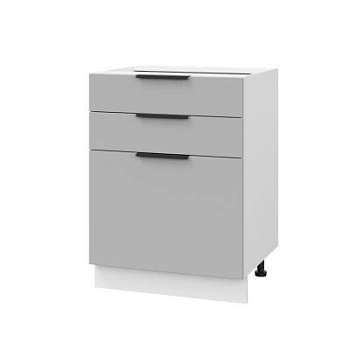 Шкаф нижний с ящиками ШН3Я 600 Корпус: ЛДСП белый 16мм; фасад: фрезеровка Оливия, ЛДСП серый софт 16 мм