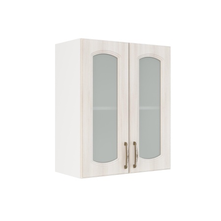 Шкаф верхний со стеклом ШВС 600 Корпус: ЛДСП белый 16мм; фасад: фрезеровка Гренада, МДФ сандал 16мм