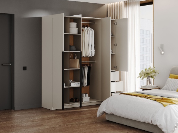 ВЕНТУРО Шкаф ШК-003 (4-ств, с ящиками, с зеркалом) Корпус - Кашемир 2,75