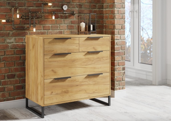 ЛОФТ Комод КМ-001 Корпус - Дуб Крафт золотой  Фасад ЛДСП - Дуб Крафт золотой