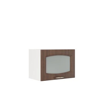 Шкаф верхний горизонтальный со стеклом ШВГС 500 Корпус: ЛДСП белый 16мм; фасад: фрезеровка Гренада, МДФ бразильский орех 16мм