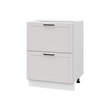 Шкаф нижний с ящиками ШНГ2Я 600 Корпус: ЛДСП белый 16мм; фасад: фрезеровка Диада, МДФ лофт крем 16 мм