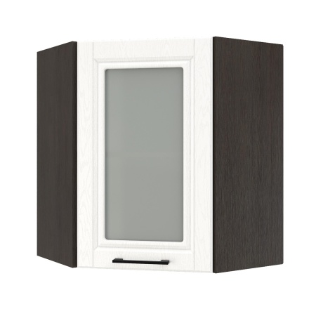 Шкаф верхний угловой со стеклом ШВУС 600 Корпус: ЛДСП венге 16мм; фасад: фрезеровка Барселона, МДФ белое дерево 16мм