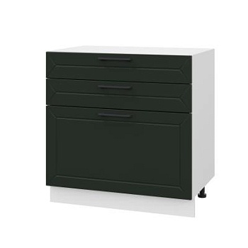 Шкаф нижний с ящиками ШН3Я 800 Корпус: ЛДСП белый 16мм; фасад: фрезеровка Кельн, МДФ софт пихтовый зеленый 16 мм