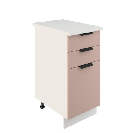 Шкаф нижний с ящиками ШН3Я 400 Корпус: ЛДСП белый 16мм; фасад: фрезеровка Норд, МДФ софт какао 16 мм