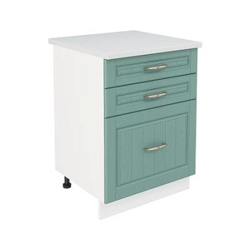 Шкаф нижний с ящиками ШН3Я 600 Корпус: ЛДСП белый 16мм; фасад: фрезеровка Лондон, МДФ дуб изумруд 16мм