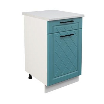 Шкаф нижний с ящиком ШН1Я 500 Корпус: ЛДСП белый 16мм; фасад: фрезеровка Барселона, МДФ морское дерево 16мм