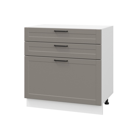 Шкаф нижний с ящиками ШН3Я 800 Корпус: ЛДСП белый 16мм; фасад: фрезеровка Диада, МДФ лофт кварц 16 мм