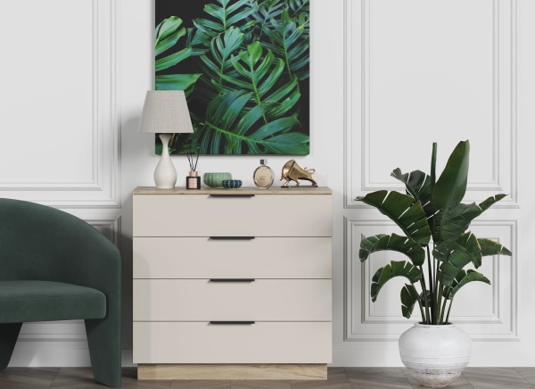 БОХО Комод КМ-001 Корпус - Дуб Крафт серый  Фасад ЛДСП - Кашемир 5981 BS