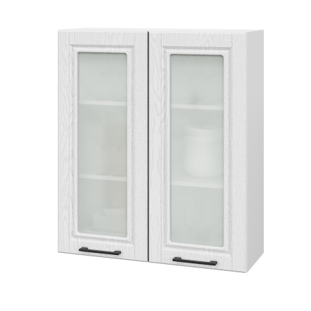 Шкаф верхний со стеклом (премьер) ШВС 800Н Барселона белый массив (МДФ 16мм МС София)