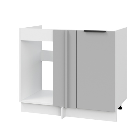 Шкаф нижний угловой  ШНУП 1000 Корпус: ЛДСП белый 16мм; фасад: фрезеровка Оливия, ЛДСП серый софт 16 мм