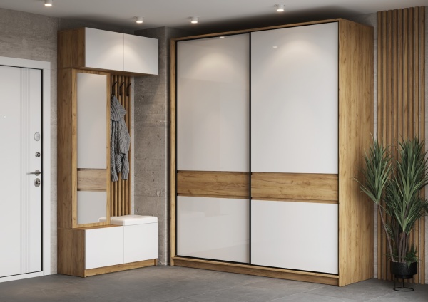 Модульная прихожая  Бостон Дуб Крафт золотой / Белый глянец (МДФ)